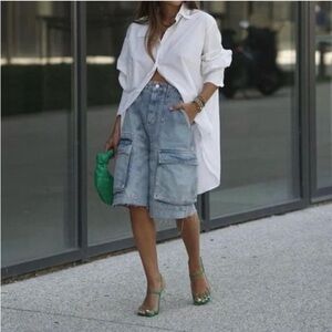 Zara Blue Denim Cargo Shorts